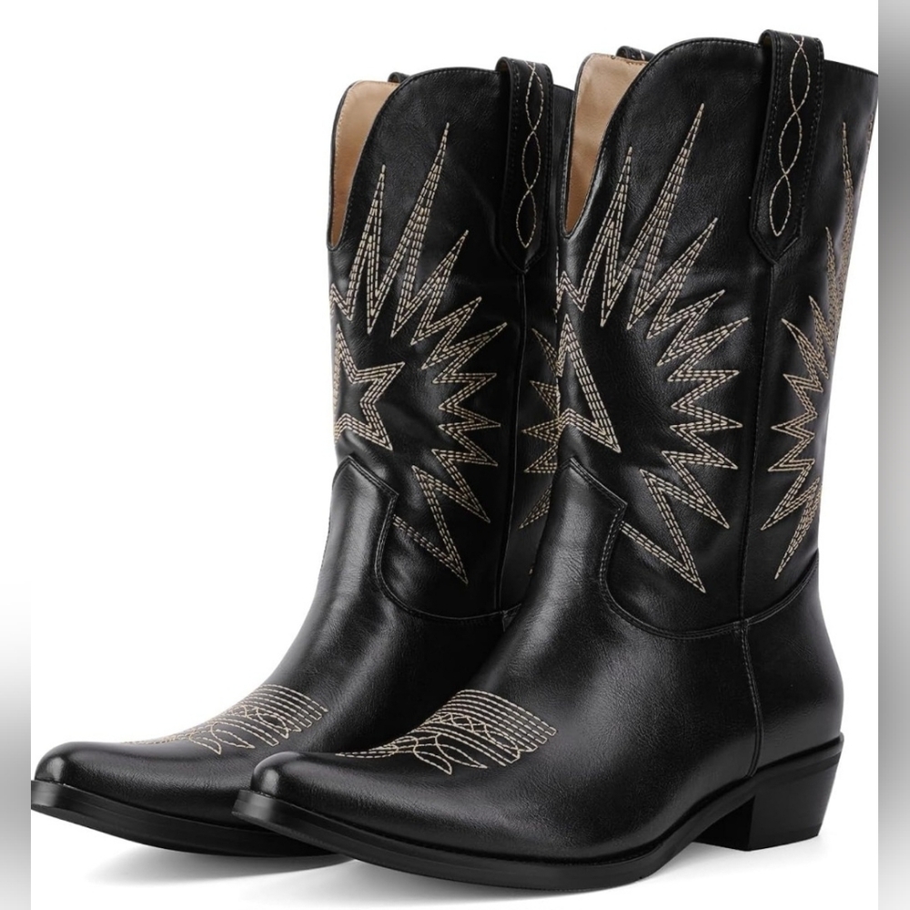 Black Western Embroidered Heeled Ladies Boot